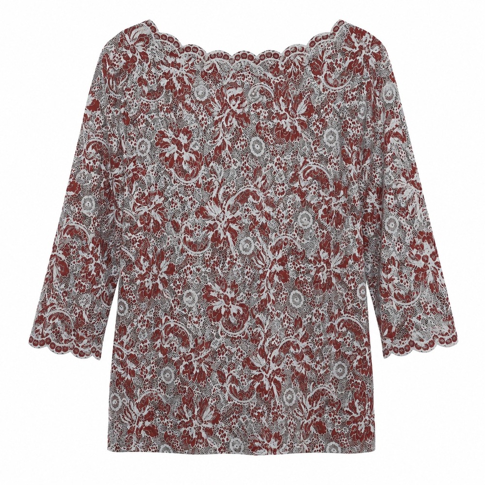 Ganni Sheer Floral Lace Mesh Top Red Gray Scandi Cool‎ Girl Medium